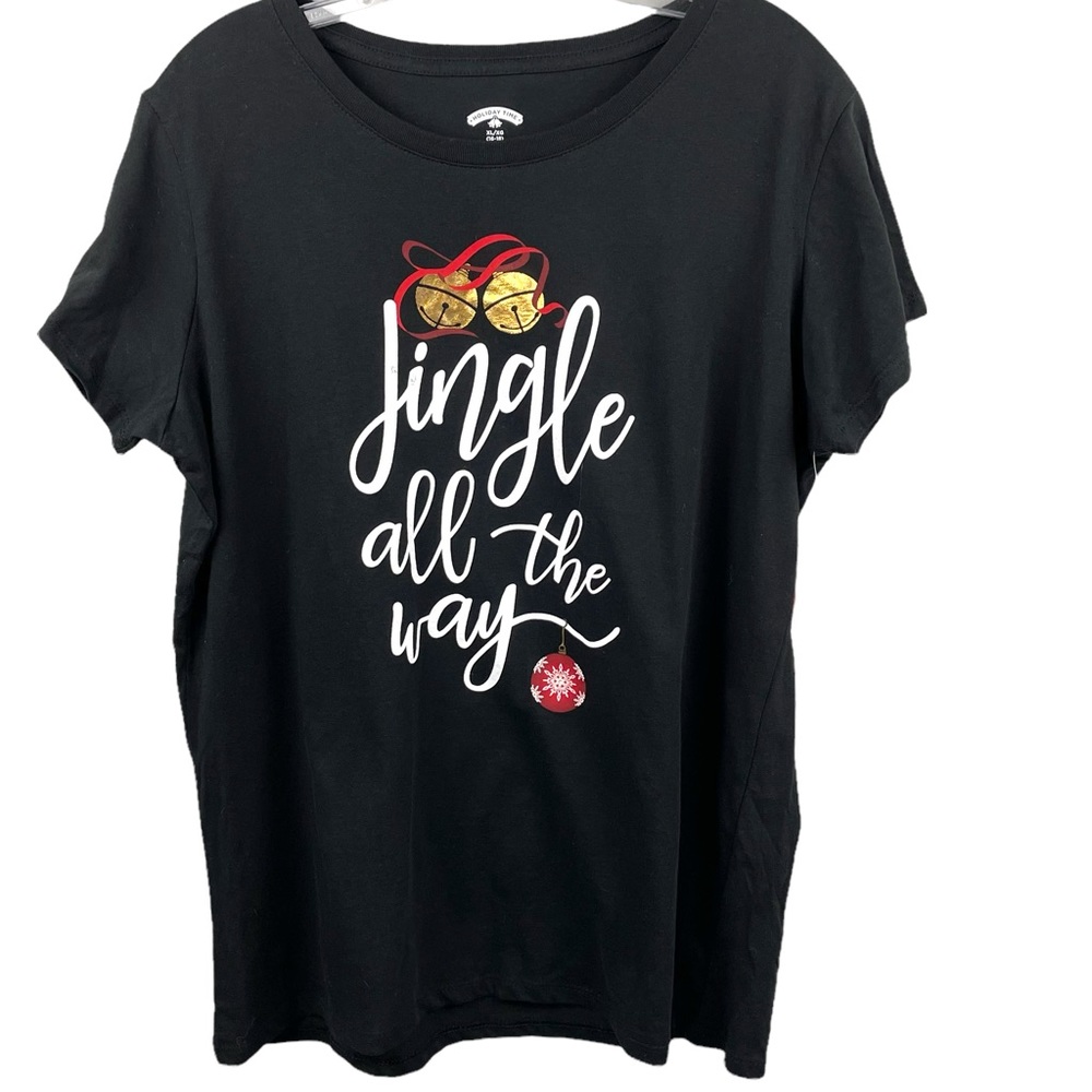 Holiday Time Black Short Sleeve Jingle All The Way Shirt XL/XG NWT